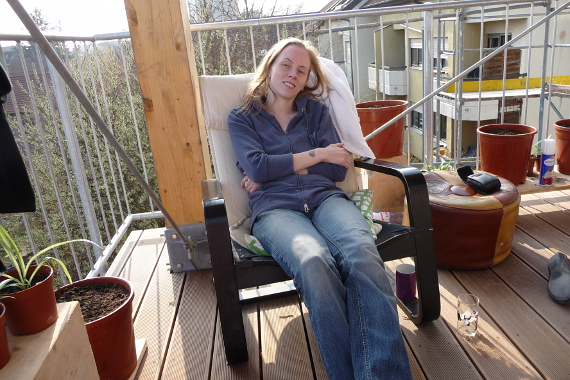 me on one of the balconies, looking sceptical