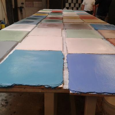 all our tiles on the workbench at the end of day one (some of them still pretty liquid as you can see)
